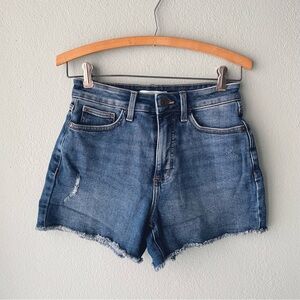 Lauren Conrad | Dark Wash High-Rise Raw-Hem Distressed Jean Shorts